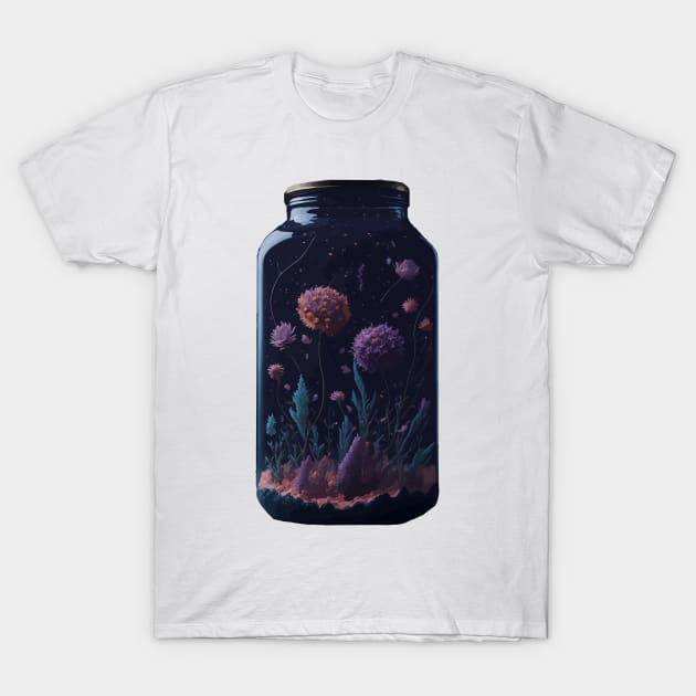 Cosmic Flowers in a Mason Jar T-Shirt by Yolanda.Kafatos